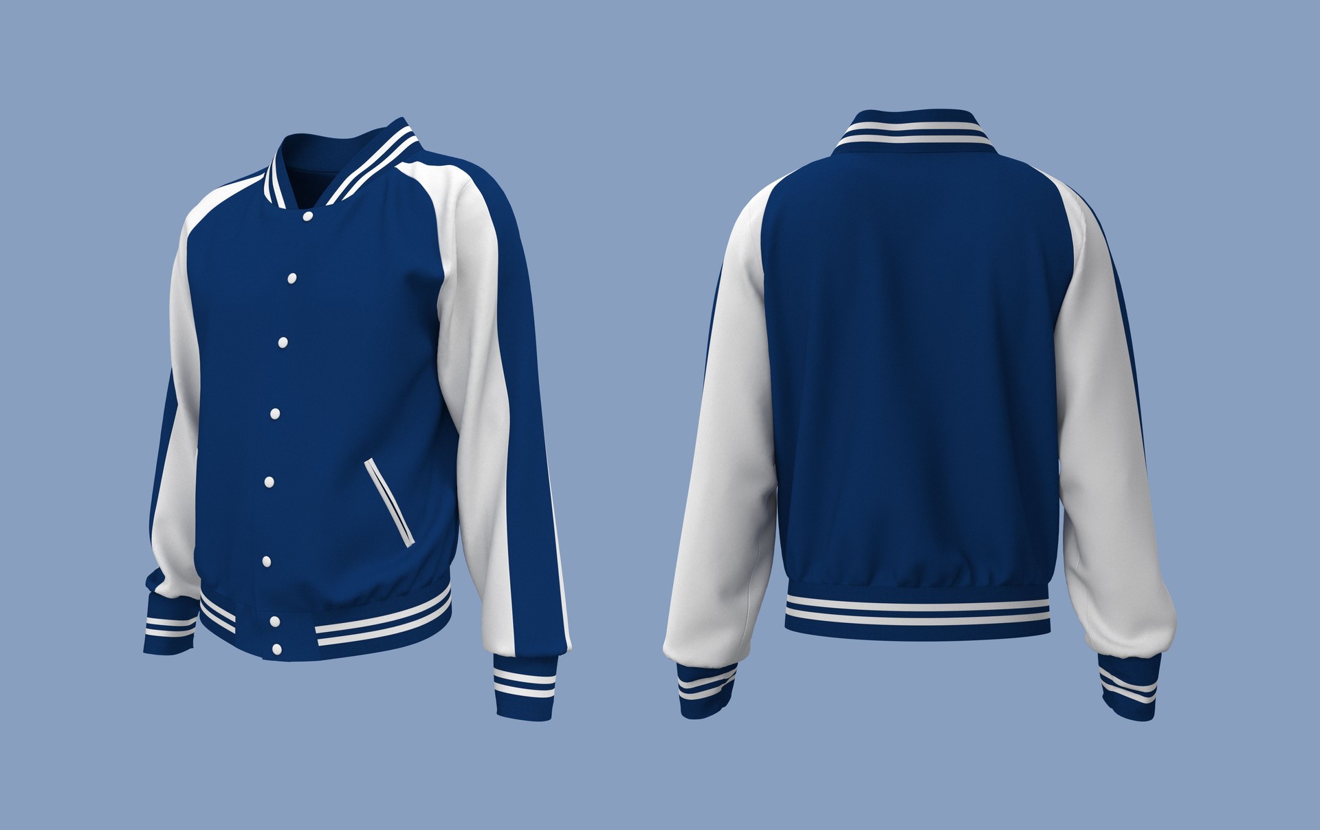 Sukajan baseball Jacket mockup in front, side and back views
